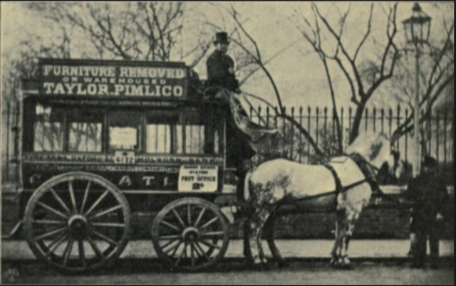 Horse drawn omnibuses run in London