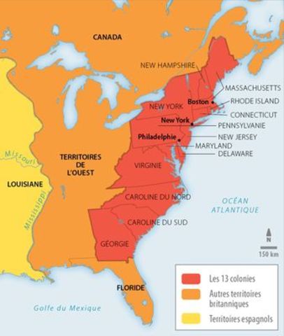 Territoire des 13 colonies en 1763