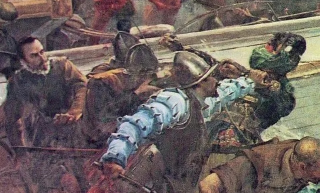 Cervantes combate en la batalla de Lepanto.