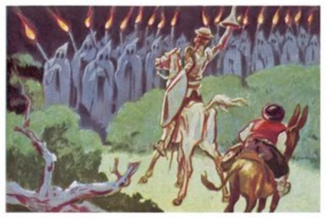 Sancho llama a Don Quijote 'Caballero de la Triste Figura' por arremeter contra unos sacerdotes que transportaban a un  muerto.