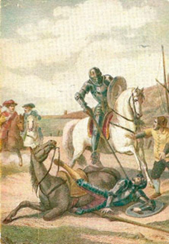 Don Quijote y Sancho se encuentran con el Caballero de los Espejos y su escudero.