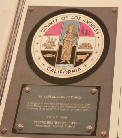 Reconocimiento al Apóstol de Jesucristo Samuel Joaquín Flores por parte del Condado de los Angeles.