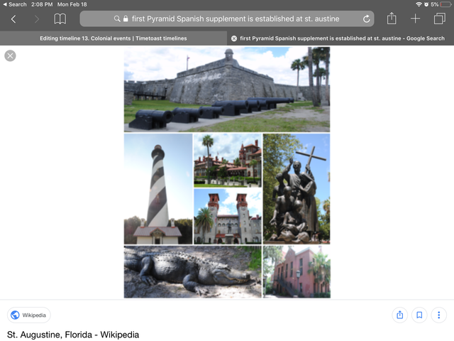 First permanent Spanish settlement is established at .st. Augustine