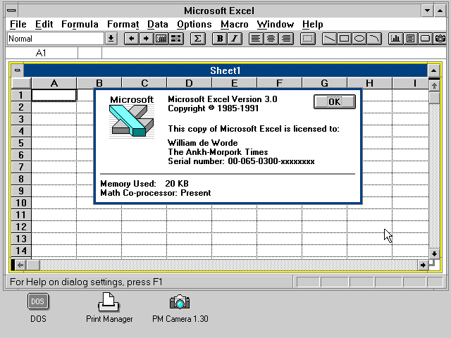 Excel 3.0. Microsoft(1990)