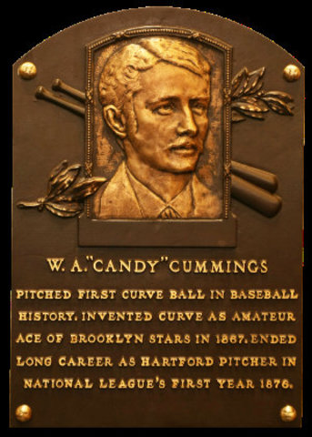 The first recorded curve ball is thrown by Candy Cummings.