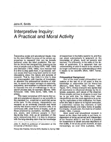 Interpretative Inquiry: A practical and moral activity es publicado.