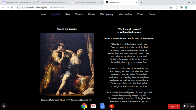 Shakespeare writes the Rape of Lucrece