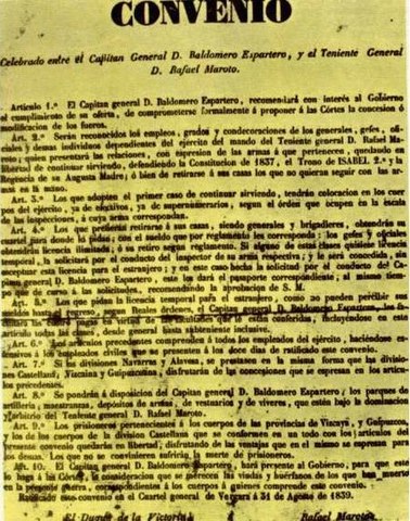 Convenio de Vergara: fin de la Guerra Carlista.