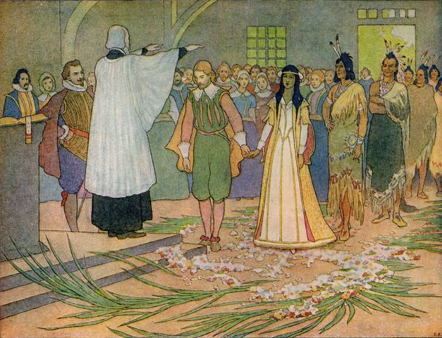 When were Pocahontas and John Rolfe marred in