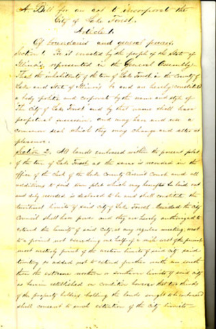 The City of Lake Forest is chartered by the state legislature