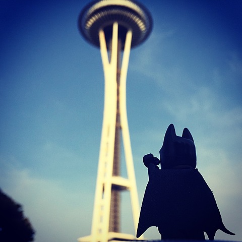 Erin and lego Batmad climbed the Spaceneedle