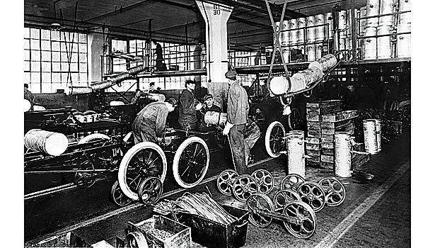 First moving assembly line invented.