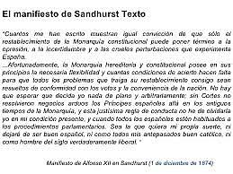 Alfonso XII firma el Manifiesto de Sandhurst