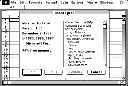 primera versión de excel