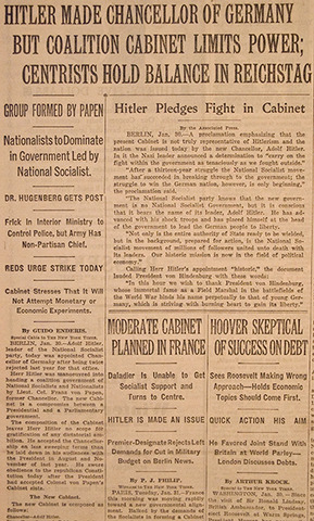 Hitler becomes Chancellor of Germany, establishing the Third Reich