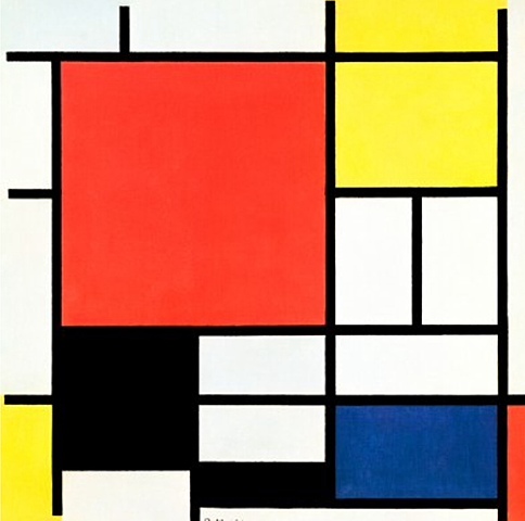 Compositie met rood geel en blauw