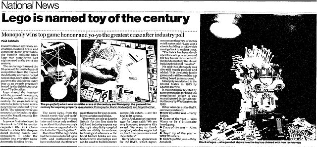 Lego brick named "Toy of the Century"