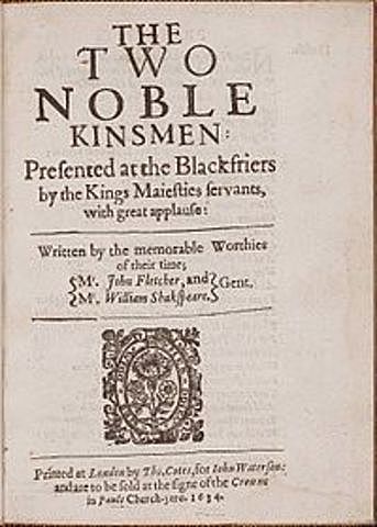Shakespeare composes his final plays— Henry VIII, Two Noble Kinsmen, and the now-lost Cardenio—in collaboration with John Fletcher,