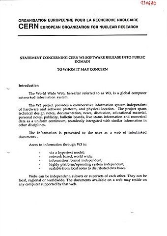 April 1993: CERN puts the World Wide Web in the public domain