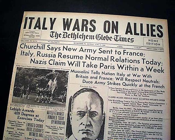 Italy enters war with axis powers