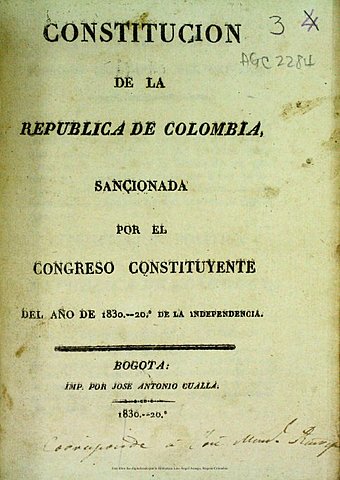 Constitución  política de la República de Colombia 1830