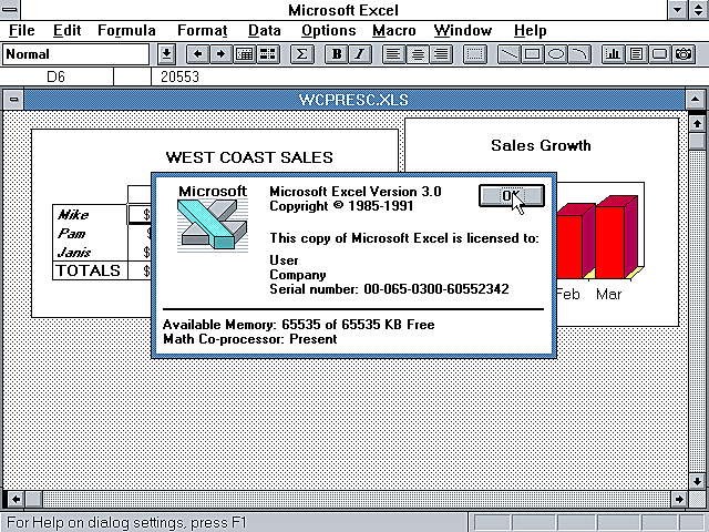 Microsoft excel 3.0