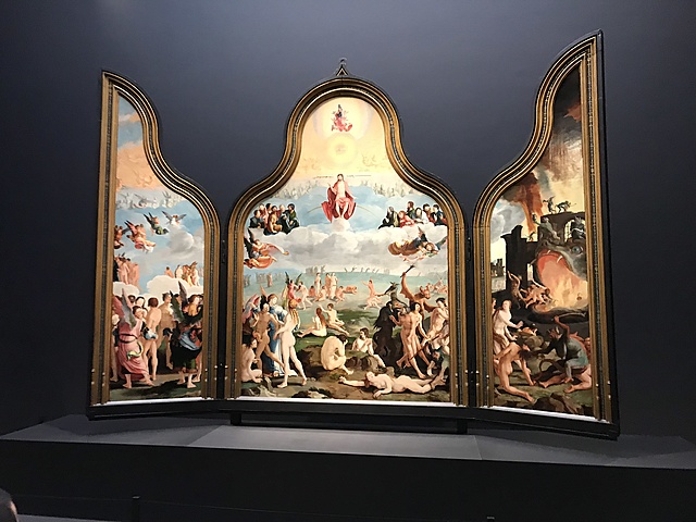 Drieluik met het laatste oordeel met op de buitenluiken De heiligen Petrus en Paulus.