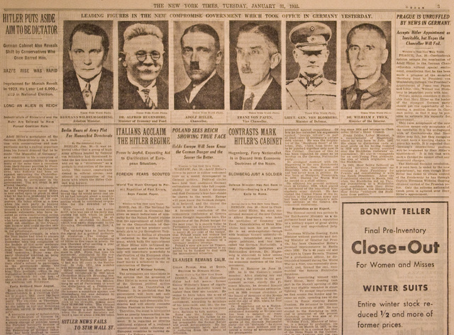 Hitler becomes Changellor of Germany, est. the Third Reich