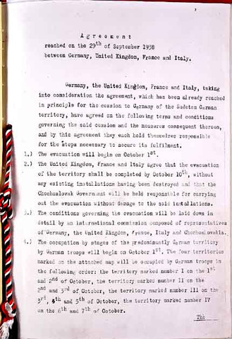 Munich Agreement; Sudentenland to Germany