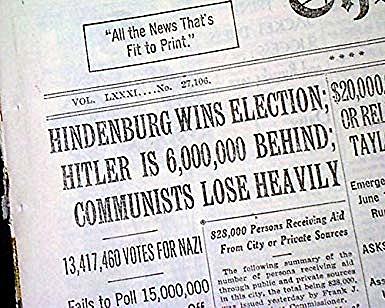 Hitler places second in German national elections for president (P+S)