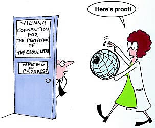 Governments agree to work together to protect the ozone layer.