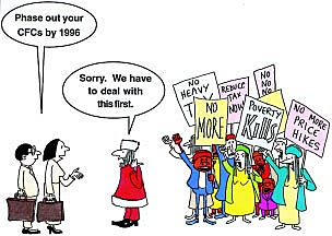 Some countries report an inability to phase out CFCs due to their internal problems.