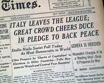 Italy withdraws from League of Nations (P)