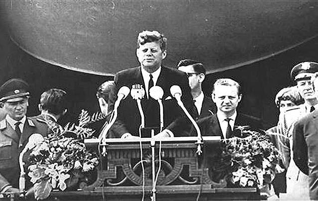 JFK delivers his "Ich bin ein Berliner" speech in Berlin.