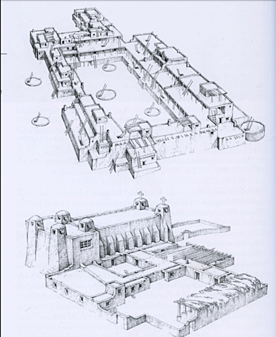 Reconstruction drawings of Pecos Pueblo