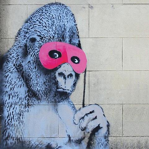 Gorilla in a pink mask