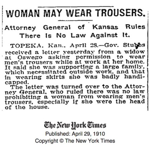Women gain the 'explicit' legal right to wear pants in Kansas