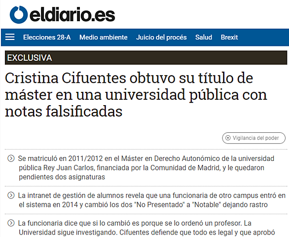 Caso `Máster de Cifuentes´