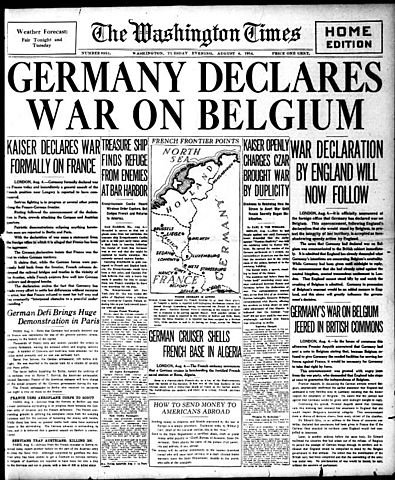 Germany declares war on Belgium