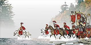 Caesar crossed the Rubicon river with his army.