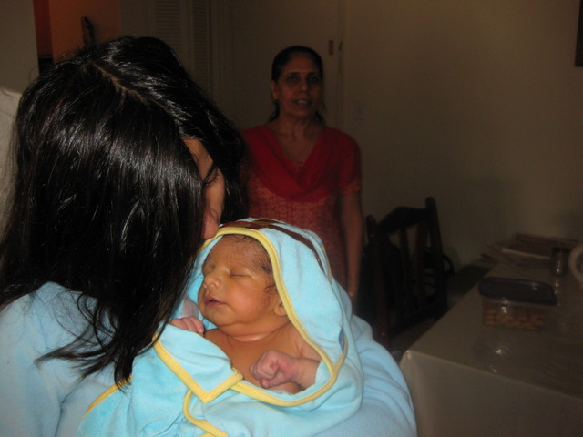 Neil gets his first bath