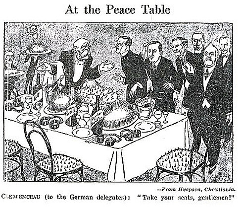 WWI ends, Treaty of Versailles