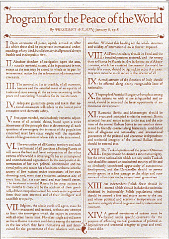 Woodrow Wilson Announces Fourteen Points Peace Program