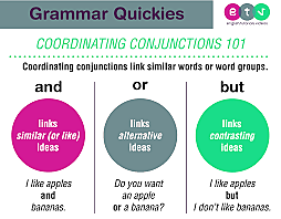 Conjuntions - and/ but/ or:   We use "and", "or", "and", to join sentences.