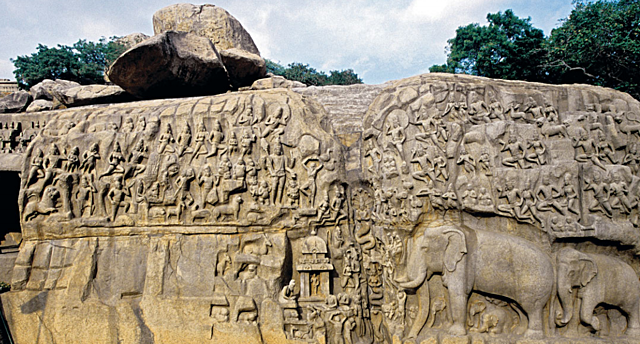 Reliefs - showing either the descent of the Ganges or Arjuna’s penance