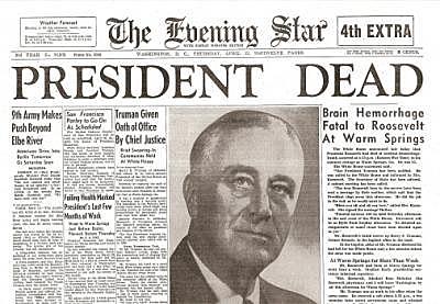 US President Franklin Roosevelt dies