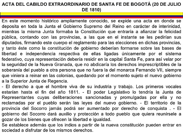 Acta del Cabildo extraordinario de Santafé de Bogotá (20 de julio)