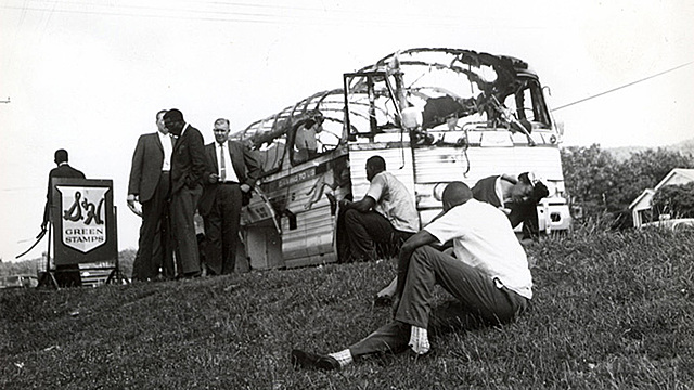 Freedom Riders are attacked in Anniston, Alabama