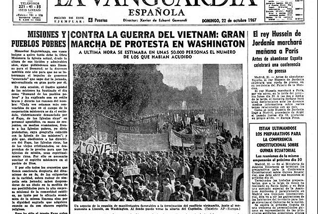 Grandes protestas ante el Pentágono en Washington contra la guerra de Vietnam.