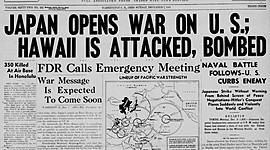 Timeline: Japan attacked Hawaii . The next  day , the U.S.A  joined the war